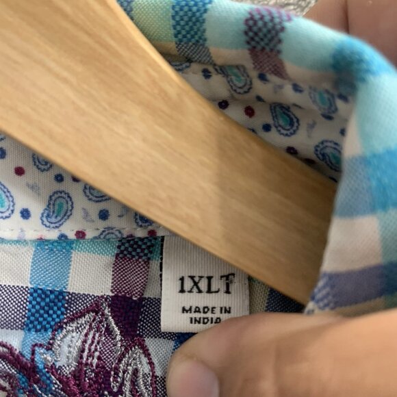 Robert Graham Shirt Men 1XLT XL Tall Short Sleeve Plaid Check Button Up Casual - Picture 6 of 9